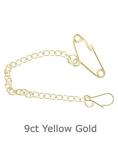 9ct YELLOW GOLD BROOCH SAFETY CHAIN