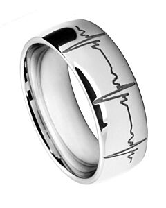 Wedding Ring with Heart beat print Laser Engraving