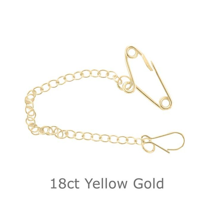 18ct YELLOW GOLD BROOCH SAFETY CHAIN
