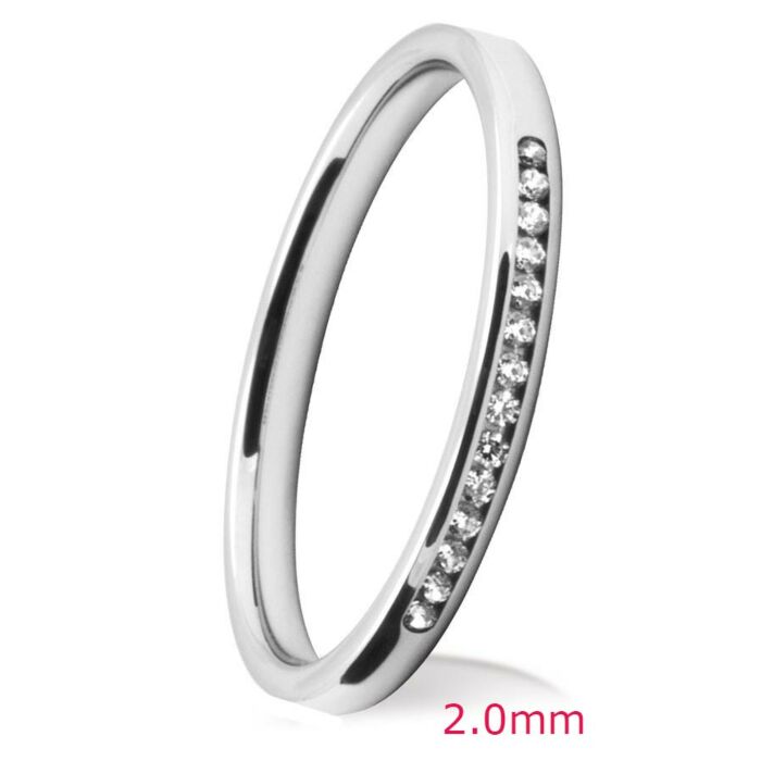 2.0mm Flat Court Wedding Ring - Brilliant Cut Diamonds Channel | 748B02 748B01 748B00