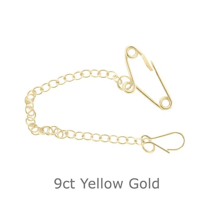 9ct YELLOW GOLD BROOCH SAFETY CHAIN
