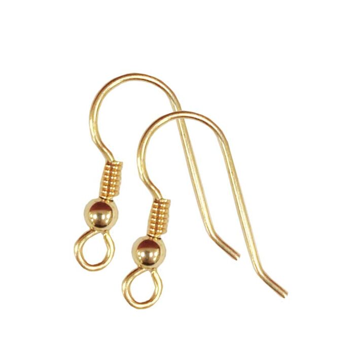 9CT YELLOW GOLD EAR WIRE FISH HOOK AND BEAD