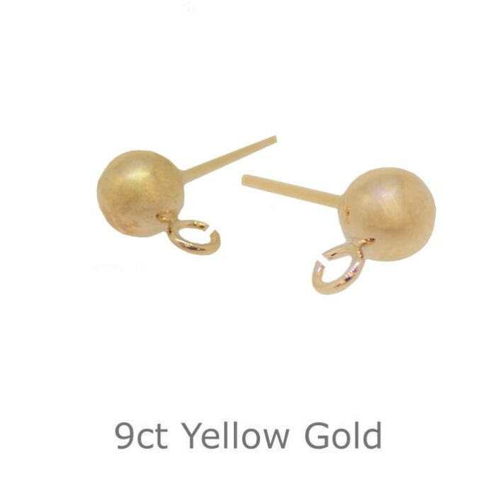 9CT YELLOW GOLD STUD EARRING with HOLLOW BEAD AND OPEN RING