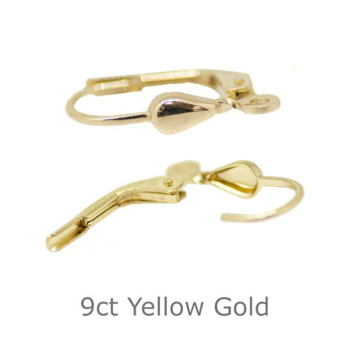 9CT YELLOW GOLD TEARDROP WITH ATTACHED JUMP RING AND LEVER ARM ACTION CONTINENTAL EARRING FITTINGS