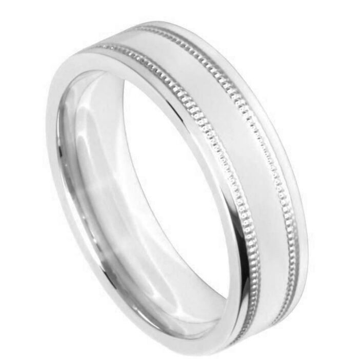 Diamond Cut Wedding Ring CUT 5 MILLGRAIN OFF SET FROM EDGE POLISH FINISH