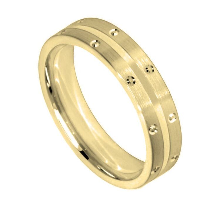 Wedding Ring Diamond CUT 14 SHALLOW TRAMLINE CENTRE DIA/CUT CIRCLED EDGE MATT FINISH