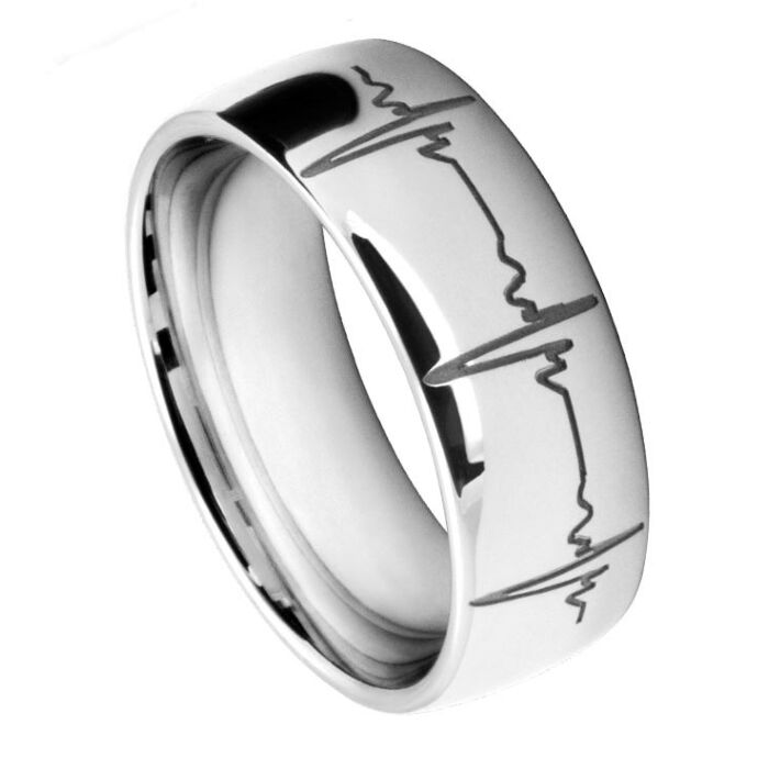 Wedding Ring with Heart beat print Laser Engraving