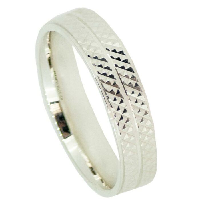 Wedding Ring Diamond Cut 49 Centre TraMLine With Chequer Board D/C With Stepped