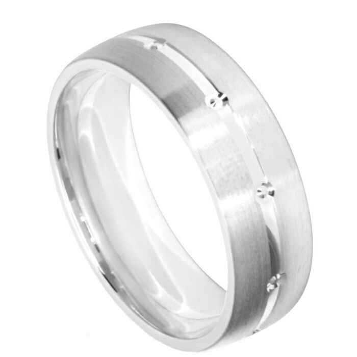 Wedding Ring Diamond CUT 28 CENTRAL TRAMLINE /CIRCLE CUT MATT FINISH