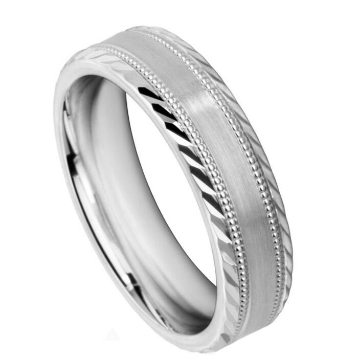 Wedding Ring Diamond CUT 60 OFF SET MILLGRAIN EDGE WITH ANGLED DIAMOND CUT MATT FINISH